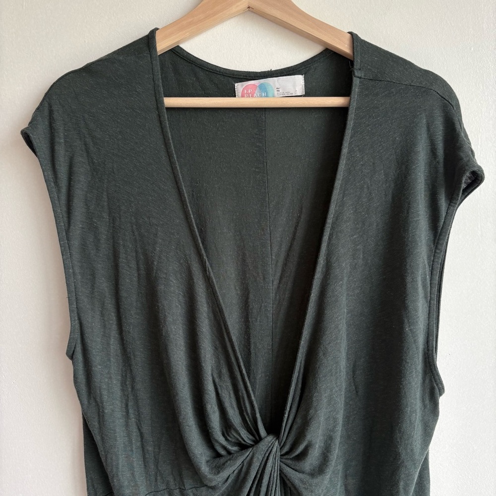 Free People Beach Marina Maxi Dress Size XL Kelp Green Linen Twist Front - Picture 6 of 11